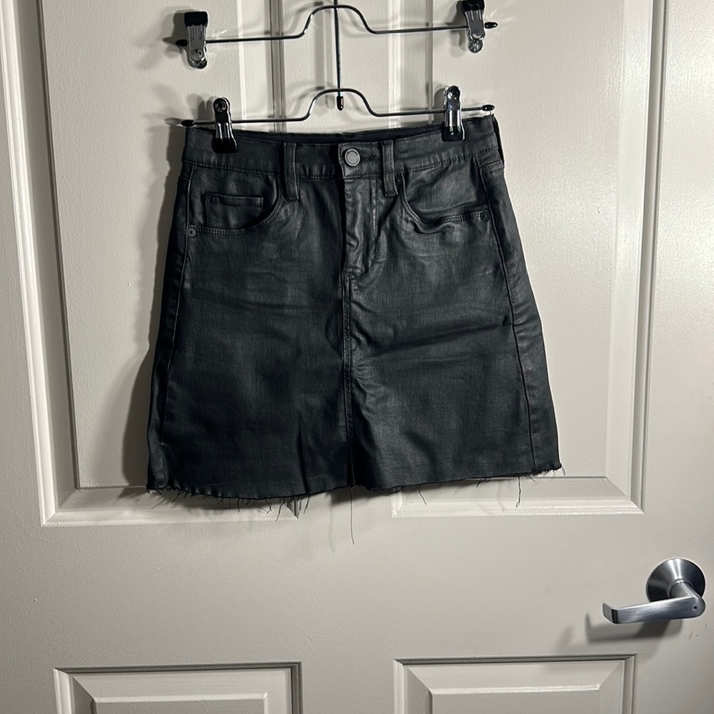 Blank NYC mini denim skirt with a leather looking finish